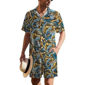 Yin Yang Lion Tiger Hawaïaans pak voor heren, 2-delig, strandoutfit, shirt en korte broek, bijpassende set