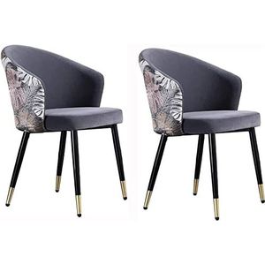 GEIRONV Eetkamerstoelen set van 2, met metalen poten fluwelen zitting en geborduurde rugleuning moderne huishoudelijke make-up stoel slaapkamer dressing stoel Eetstoelen (Color : Dark Gray, Size : 8