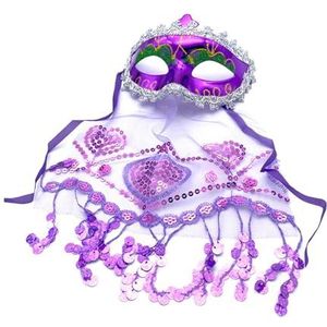 F Fityle Dames Buikdans Gezichtssluier Cosplay Mardi Gras Masker voor Club Stage Performance, paars