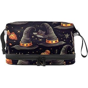 Dubbellaags Cosmetische Tas Heks Hoed Paars Draagbare Make-up Tas Travel Organizer Pouch voor Vrouwen Meisjes Toiletartikelen Tassen, Multi 9, 27x15x14 cm/10.6x5.9x5.5 in, Make-up zakje