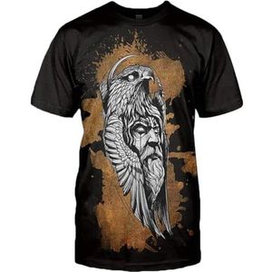 Vintage Nordic Odin Warrior T-shirt – Unisex Roman Harajuku 3D Totemprint Losse Korte Mouwen – Middeleeuwse Viking Zomer Koel Ademend Strand Grote Maten Kleding (Color : Odin B, Size : XXL)