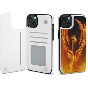 Phoenix Vogel in vlammen portemonnee flip hoesje voor iPhone 15/iPhone 15 Plus/iPhone 15 Pro/iPhone 15 Pro Max Stand Cover met kaartsleuven houder