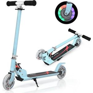 Vouwde Kick Scooter - Lichtblauw - Kinderstep - Oplichtende LED-wielen - Voor Kinderen van 4 tot 13 Jaar