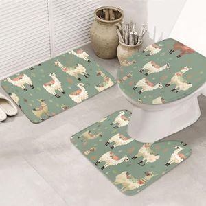 VTCTOASY Alpaca Print Badkamer Tapijten Sets 3-delig Absorberend Toilet Deksel Cover Antislip U-vormige Contour Mat voor Toilet Badkamer