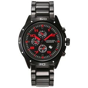 CURREN Wolfraam Staal Mode Mens Zakelijke Horloge Analoge Casual Sport Horloges, Rood, armband