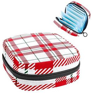 Rood & Wit Schotse Plaid,Periode Pouch Draagbaar,Tampon Opbergtas,Tampon Houder voor Portemonnee Vrouwelijke Product Organizer, Meerkleurig, 4.7x6.6x6.6 in/12x17x17 cm
