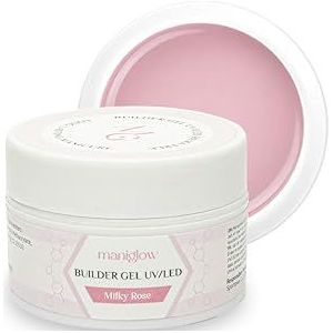 Maniglow Milky Rose opbouwgel voor gelnagels, verlenging en versterking, eenvoudig te gebruiken UV-LED gel, kleuren naar keuze, HEMA-vrij, veilig, 15 ml