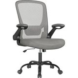 SONGMICS Ergonomische Canvas Bureaustoel, Fauteuil, Gewatteerde Lendensteun, Schommelmechanisme, 53 cm Brede Zitting, Inklapbare Armleuningen, Dove Grijs OBN037G01