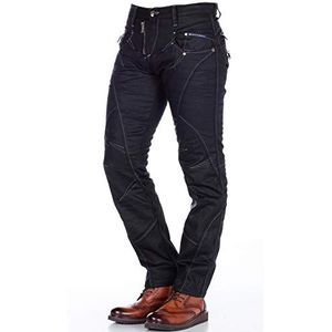 Cipo and Baxx Herenjeans Broek, Heren Kleding, Regular Fit, Zwart, Contrasterende Naden, Jeansbroek, Biker