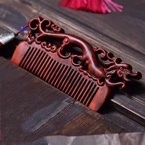 14cm Paars Sandelhout Massage Hoofdhuid Kam Chinoiserie Holle Gesneden Sandelhout Kam