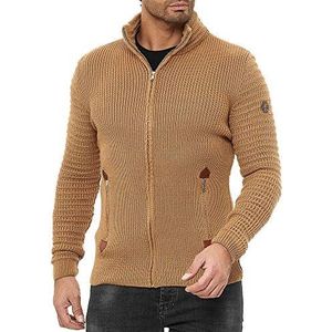 Red Bridge Gebreid vest voor heren, cardigan met opstaande kraag, Basic Luxury, bruin, S