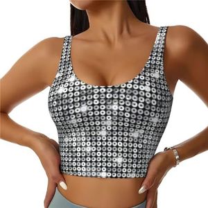 Zilveren pailletten sprankelend patroon print vrouwen workout tank tops racerback mouwloos sportvest voor yoga gym atletisch, Zwart, S