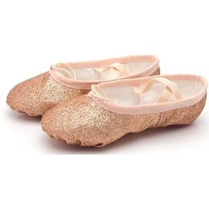 Balletschoenen voor yoga en fitnessstudio, platte schoenen met glitter, roze, blauw, rood, balletschoenen voor meisjes en jongens, balletschoenen voor dames, goudkleurig, 38 EU