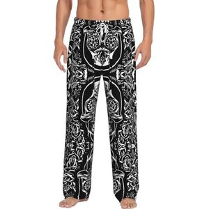 Sugar Skulls Zwarte Bloemen Bloemen Mannen Lange Lounge Wear Broek Nachtkleding Pyjama Bottoms Nachtkleding Nachtkleding Met Zakken En Trekkoord, Wit, S