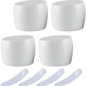 OIFAODAO， Pak van 4, lege witte 50 ml plastic cosmetische potten containerpot met deksel lotion opslagcontainer gezichtscrème reisfles + x spatel ，Cosmetische potjes(Bianco)