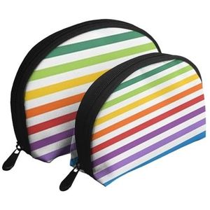 Make-uptas, cosmetische reistas, 2 stuks, draagbare clutch pouch-set, organizer met regenboog en witte strepen, zoals afgebeeld, Eén maat