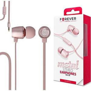 FOREVER Koptelefoon met microfoon, metaal roze, jack 3,5 mm, 3 flexibele oordopjes, geluidsisolerende sterke diepe bas, oortelefoons voor MP3-speler, Samsung, Huawei, tablets en laptops