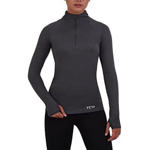 TCA Dames Cloud Fleece ¼ Zip Thermische Hardloop Top met Ritszakje - Licht Grijs, S