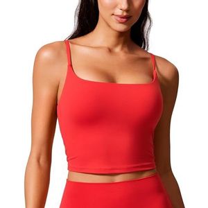 CRZ YOGA Butterlift Dames Scoop Neck Longline Sportbeha - U-rug Verstelbare Bandjes Workout Crop Tank Top met Ingebouwde BH Diep rood S
