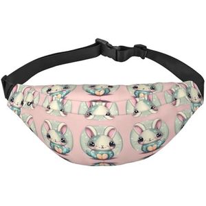 Kleurrijke ballonnen heuptas, crossbody-tas, heren / dames hardlopen, wandelen, bergbeklimmen, reizen, sportschool, fitness fietsen, Roze Cartoon Bunny2, Eén maat