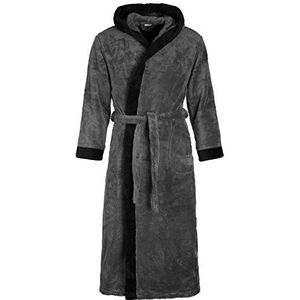 Di Vadini Unisex Prato badjas met capuchon I ochtendjas wollig I nachtkleding van luxe microvezel I kimono met keuze uit kleuren en maten XXS - 5XL I badmantel Öko-Tex Standard 100, grijs/zwart, L
