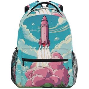 Ruimte-roze raket cartoon kunst schouder student rugzakken boekentassen kinderrugzak boekentas rugzakken voor tienermeisjes jongens, Afbeelding, Medium