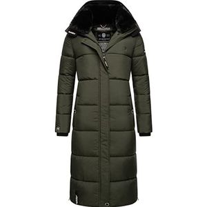 MARIKOO Reliziaa Lange winterjas voor dames, warme gewatteerde jas, met afneembare capuchon, XS-XXL, dark olive, XS