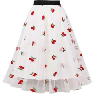 Tule rokken voor vrouwen jaren 1950 bloemenfee rok vintage geborduurde rokken A-lijn hoge taille lange schommel rok zwierige rok