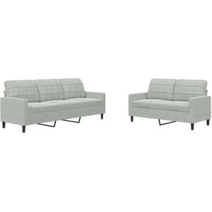 vidaXL 2-delige Loungeset met kussens fluweel lichtgrijs, bankenset, tv-stoel, fauteuil, sofa, stoffen bank, beklede bank, fluwelen bank, loungebank