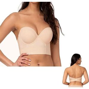 Strapless bh met lage rug - Premium stof, multi-way push-up bh met afneembare bandjes, lange bh for dames, antislip siliconen bh (Color : Beige, Size : 32/70 E)