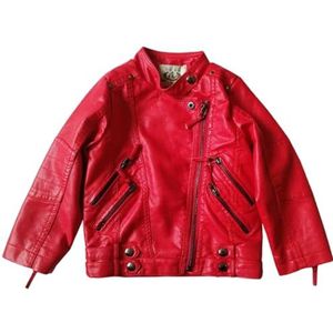 Jas van Imitatieleer Kinderen Meisjes Jassen Kort PU Leren Bikerjack Kunstleer Perfect Winter Herfst (150, Rood)