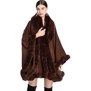 Cool&D - Poncho - Koffie - Gebreide Jas met Kraag van Imitatiebont