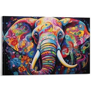 EPEDIC Kleurrijke olifant canvas muurkunst prints mooie bloem moderne natuur dier abstract schilderij kunst poster ingelijst kunstwerk voor thuis slaapkamer woonkamer kantoor muur decor