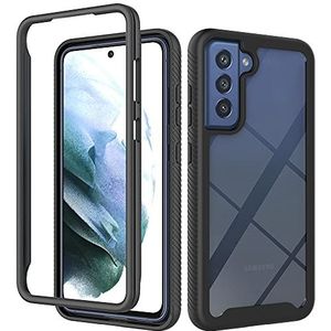 WEIOU Case voor Samsung Galaxy S21 FE Case, Dual Layer Hybrid Shockproof Transparante PC Back Cover Mode en Unieke Zachte TPU Bumper Rubber Telefoonhoes. Zwart