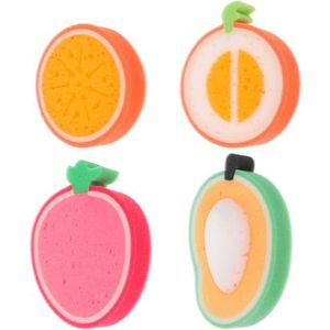 Douchespons 4 stks schattige fruitvormige badspons badborstels sponzen schrobzuigers badgereedschap voor kinderen kinderen (Mango + honing-dauw meloen + oranje + aardbei)