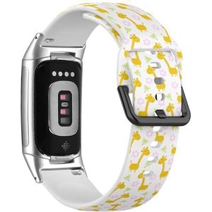 RYANUKA Zachte sportband compatibel met Fitbit Charge 5 / Fitbit Charge 6 (schattige giraffe print kinderen 2) siliconen armband accessoire, Siliconen, Geen edelsteen