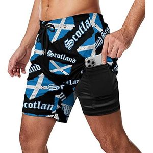 Vintage Schotland vlag heren zwembroek sneldrogend 2 in 1 strand sport shorts met compressie voering en zak