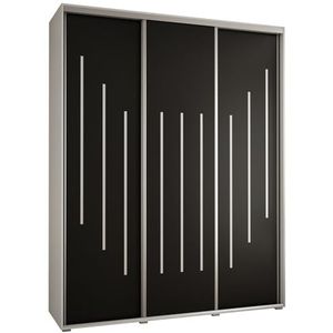 MEBLE KRYSPOL Davos 8 200 Kledingkast met drie schuifdeuren voor slaapkamer - Moderne opbergkast, kledingroede en planken - 235,2x200x60 cm - Wit Zwart Zilver