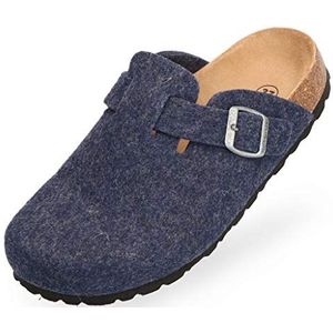 BOnova Pantoffels voor dames en heren, comfortabele vilten pantoffels met anatomisch voetbed, antislip vilten pantoffels met rubberen zool, premium heren en dames clogs van kurk, blauw, 45 EU