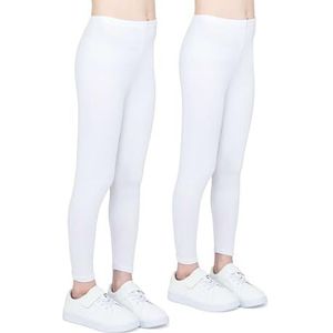 looksy 2-Pack Meisjes Leggings van Katoen – Zachte en Rekbare Kinderbroeken voor Gym Dans Sport School en Dagelijks Gebruik – Lange Broeken, Wit 5 jaren (110 cm)
