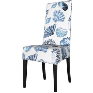 KemEng Blauwe zeeschelpenpatroon op wit, stoelhoezen, stoelbeschermer, stretch eetkamerstoelhoes, stoelhoes voor stoelen