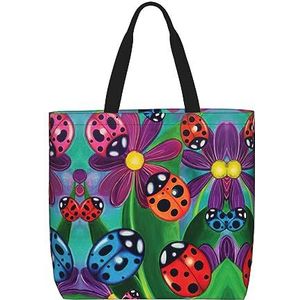 FRGMNT Vallende Rode Harten Print Tote Bag Voor Vrouwen, Casual Rits Tote Mode Schouder Handtas Hobo Tas Met Zakken, Kleurrijk lieveheers, Eén maat