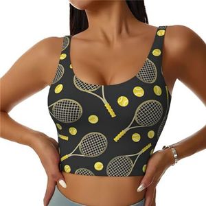 Grappige tennisrackets en tennisballen print comfortabel dames sportvest yoga workout vest voor vrouwen lichtgewicht zomer, Zwart, S