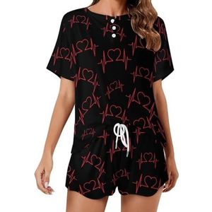 Heart Beat Love Soft Womens Pyjama Korte Mouw Pyjama Loungewear met Zakken Gift voor Thuis Strand S