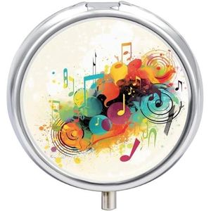 Abstracte Muziek Thema Pillendoos Ronde Draagbare Kleine Pil Case Waterdichte Reizen Pillendoos Organizer voor Pocket Purse en Dagelijks Gemak