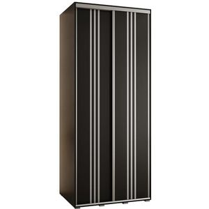 MEBLE KRYSPOL Davos 6 110 slaapkamerKledingkast met twee schuifdeuren - moderne kledingkast, kledingroede en planken - 235,2x110x60 cm - zwart zwart zilver