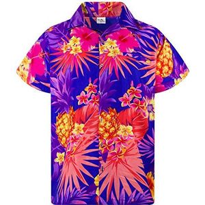 Funky Hawaiiaans Overhemd, Hawaii-Overhemd, Korte Mouw, Pineapple, Donkerblauw, M