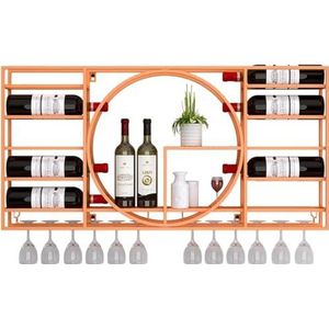Wijnrek voor wandmontage, wijnrek, wandmontage met glaswerk, smeedijzeren industrieel windrek, huisrestaurant wijnkast decoratie/displayrek (afmetingen: 100 x 52 x 11 cm, kleur: geel)