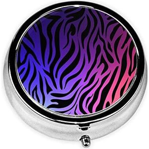 Paars Blauw Groen Camouflage Zebra Strepen Gedrukt Pil Doos, Mini Kleine Pil Case Draagbare Geneeskunde Pil Organizer Reizen Pil Doos met 3 Component