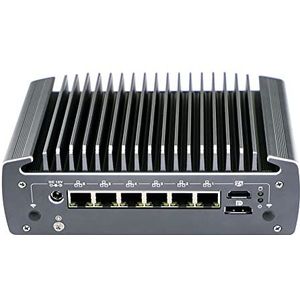 Partaker Micro Firewall Appliance, Fanless Mini PC, OPNsense, VPN, Router PC, Intel Core I5 10210U, C9, AES-NI, 6 x LAN voor 4 x 802.3af standaard POE, HDMI, DP, COM, SIM-slot, TPM2.0, 8G RAM, 128G